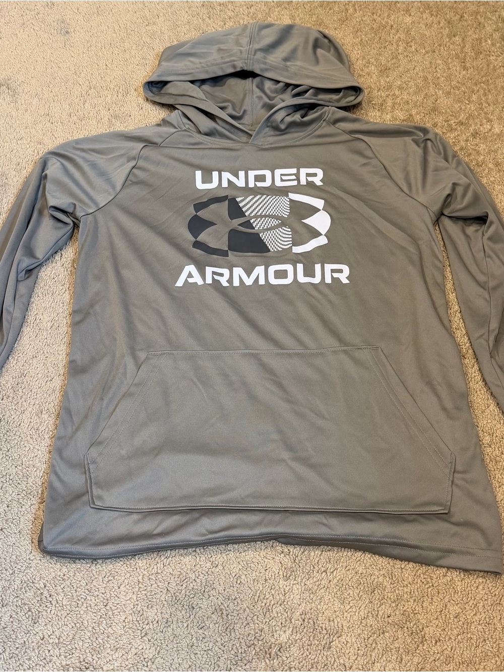 Under Armour Boys Gray Logo Hooded Pullover Sz L